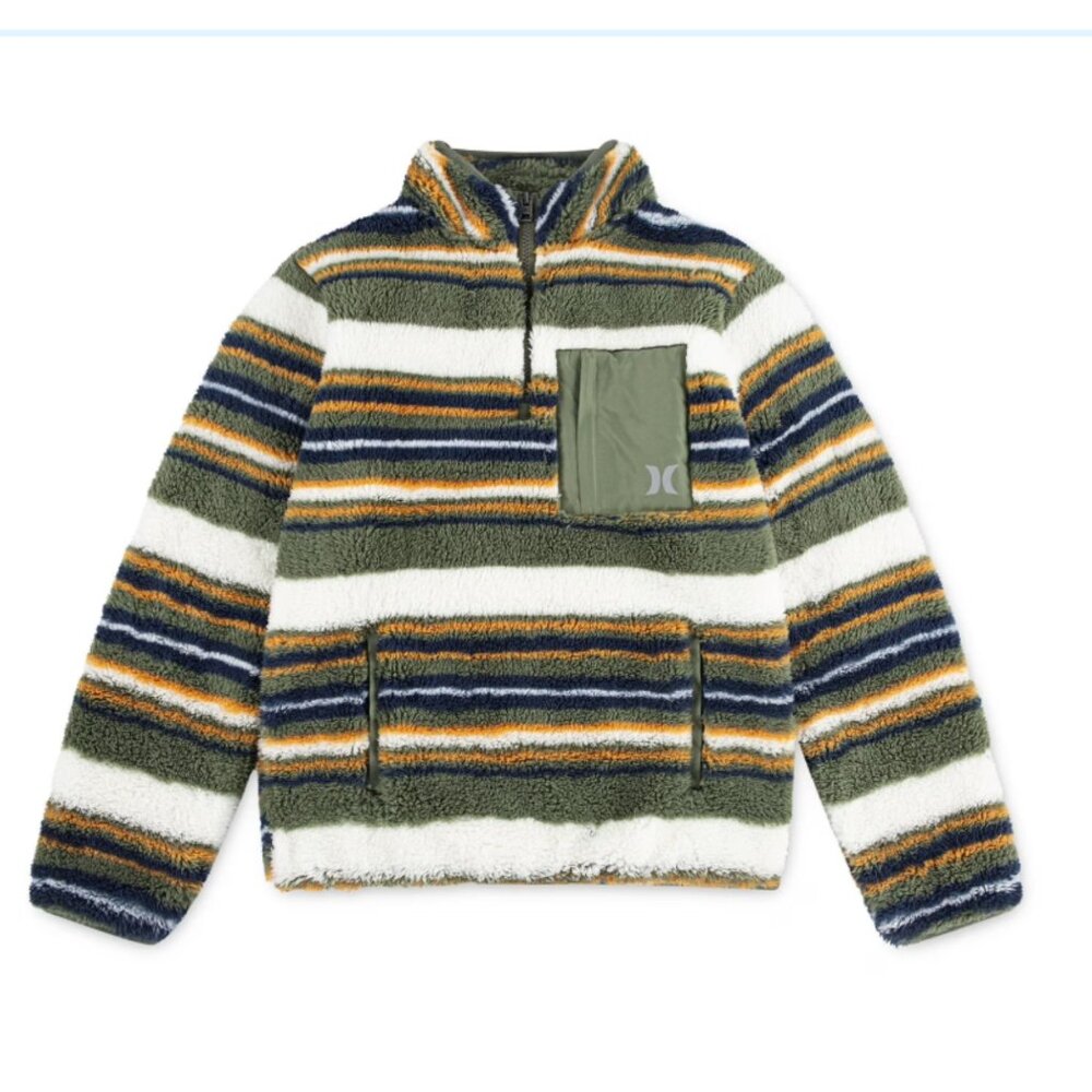 NWT Hurley Boys Sherpa Quarter Zip Pullover Size S 6/7 Green Soft Plush Warm